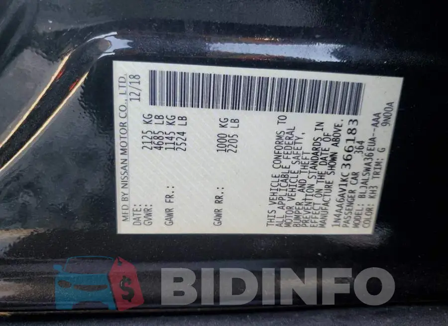 1N4AA6AV1KC366183 Photo# 13