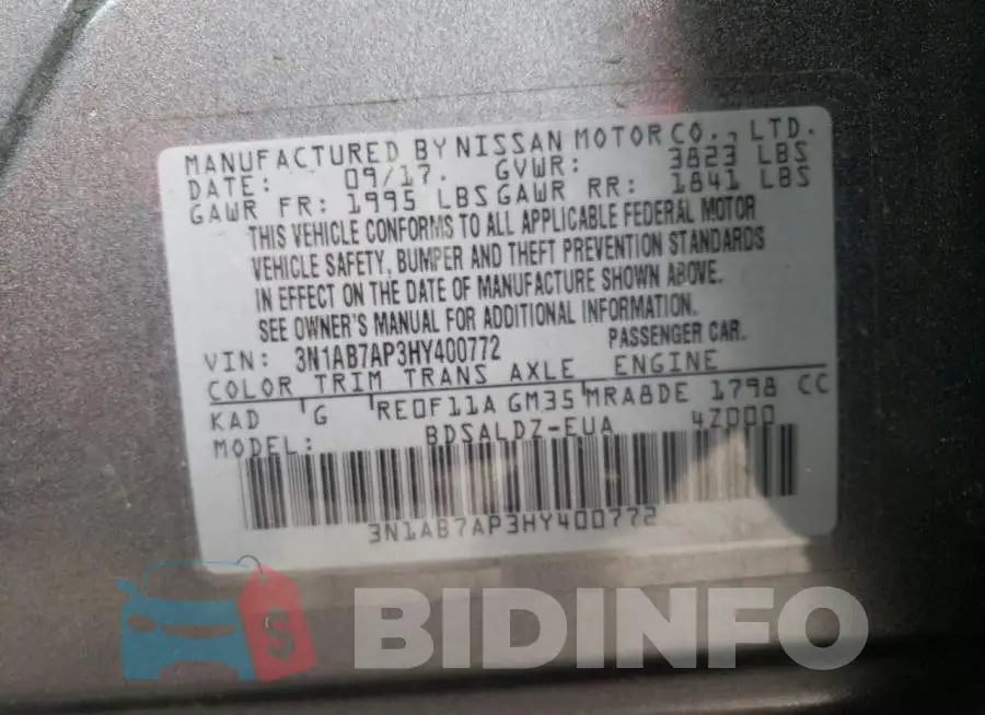 3N1AB7AP3HY400772 Photo# 12