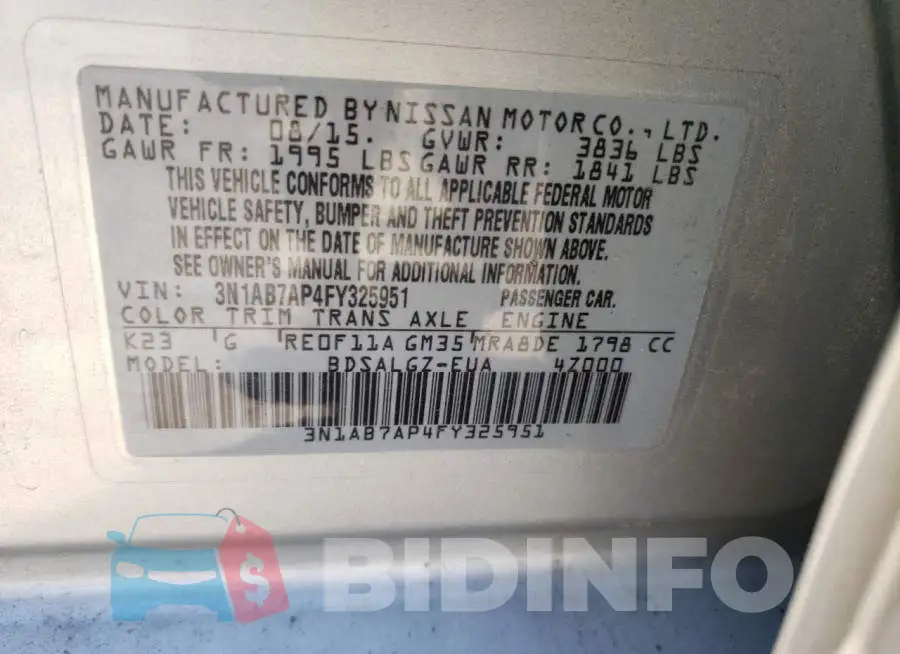 3N1AB7AP4FY325951 Photo# 12