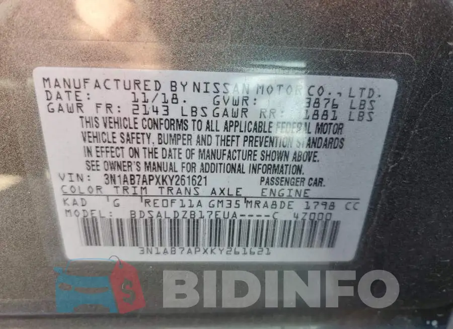 3N1AB7APXKY261621 Photo# 13