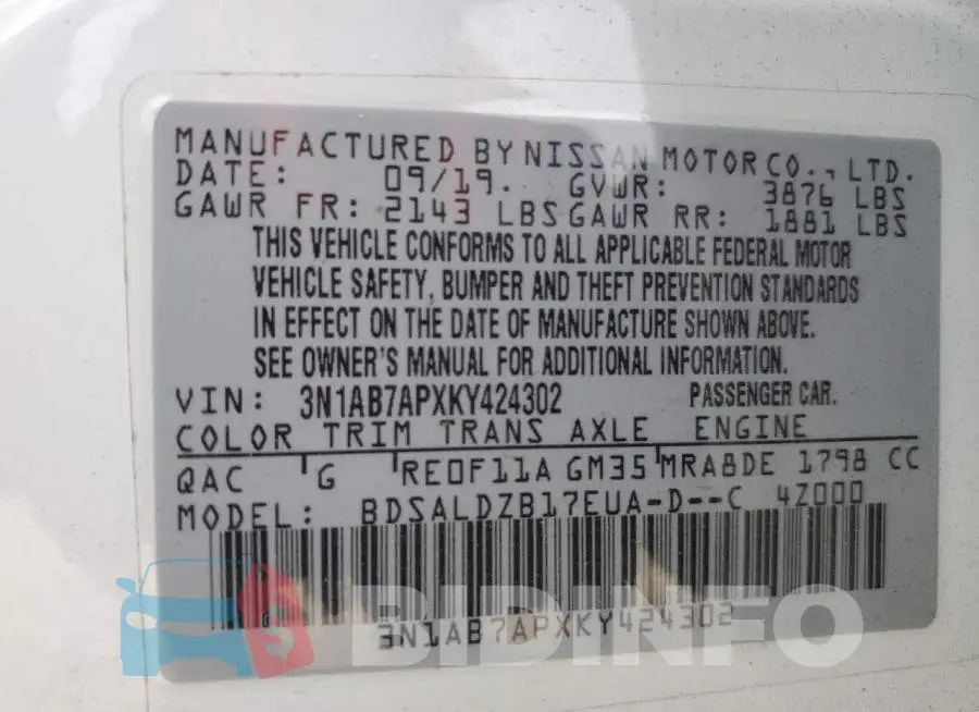 3N1AB7APXKY424302 Photo# 13