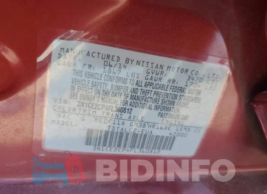 3N1CE2CP4FL360812 Photo# 12