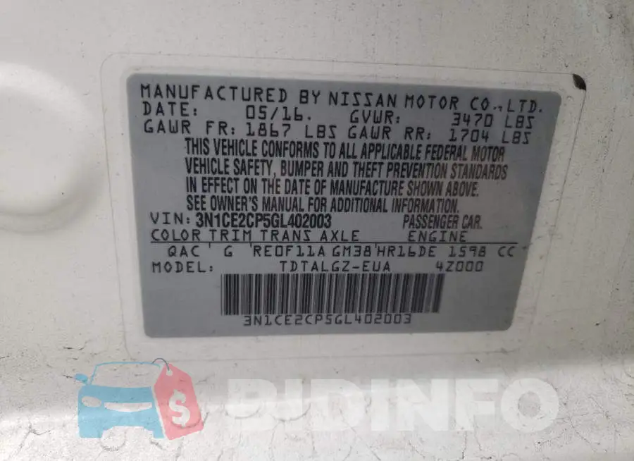 3N1CE2CP5GL402003 Photo# 13