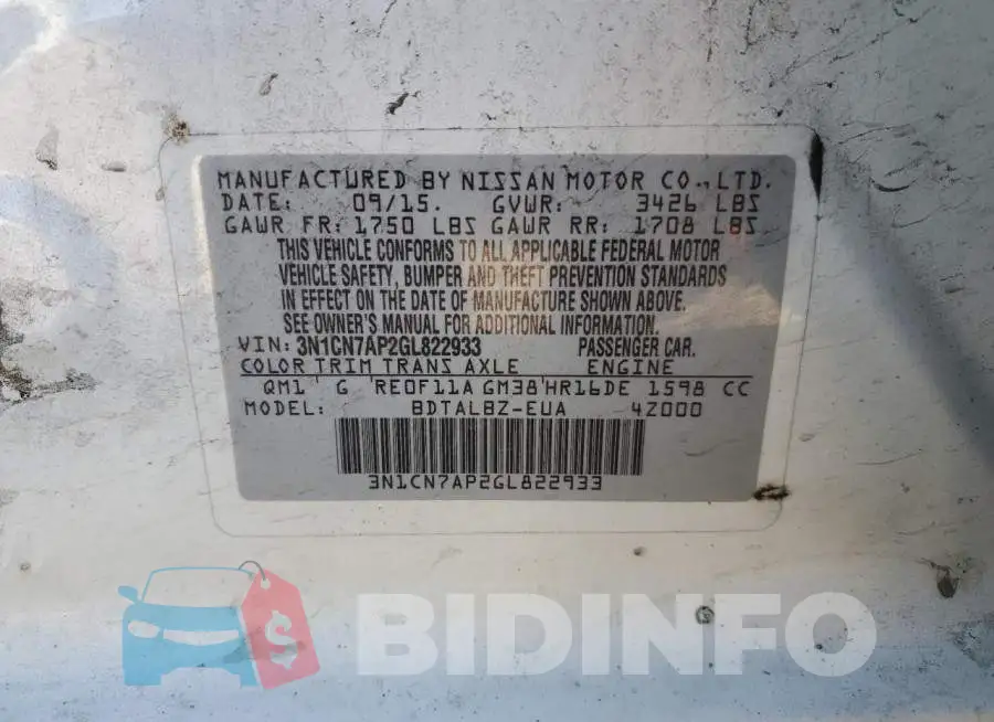 3N1CN7AP2GL822933 Photo# 12