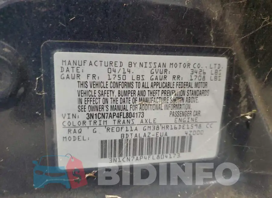 3N1CN7AP4FL804173 Photo# 12