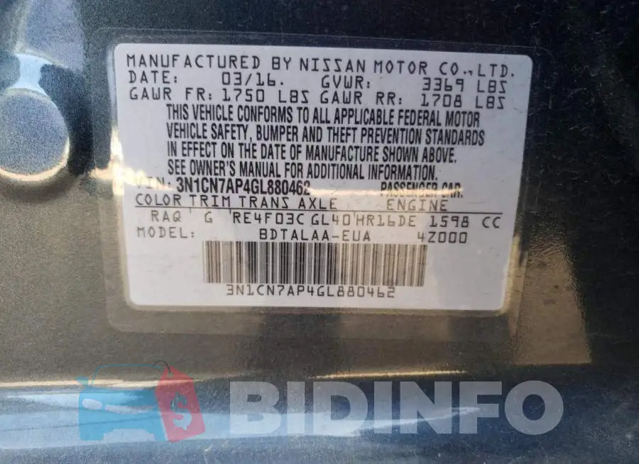 3N1CN7AP4GL880462 Photo# 13