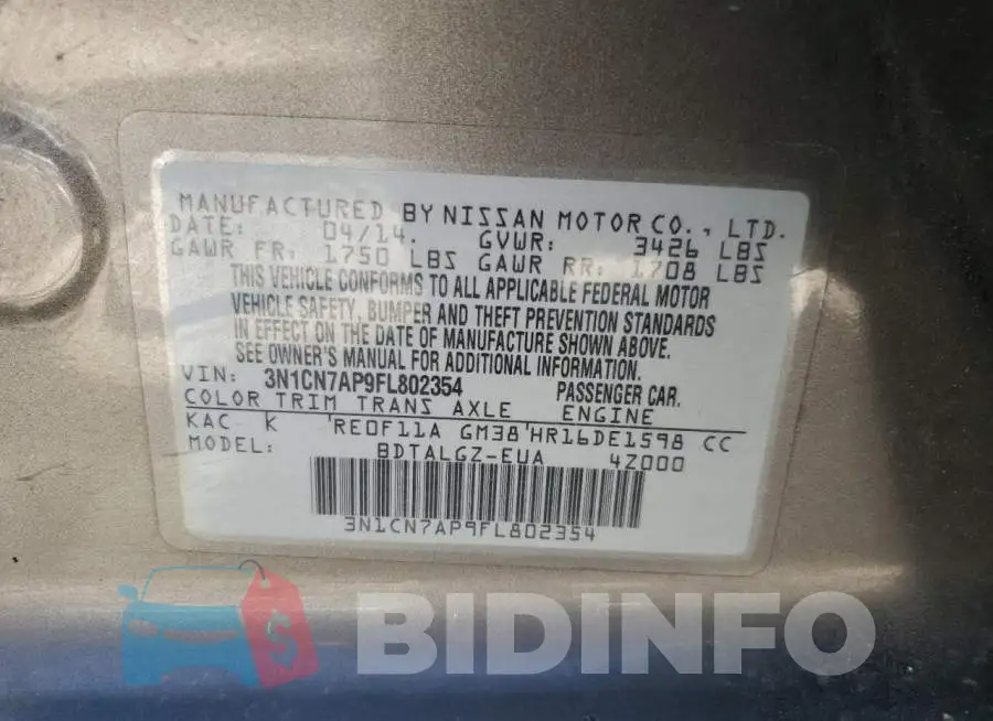 3N1CN7AP9FL802354 Photo# 13