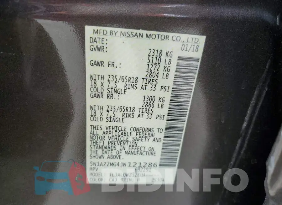5N1AZ2MG4JN121286 Photo# 13