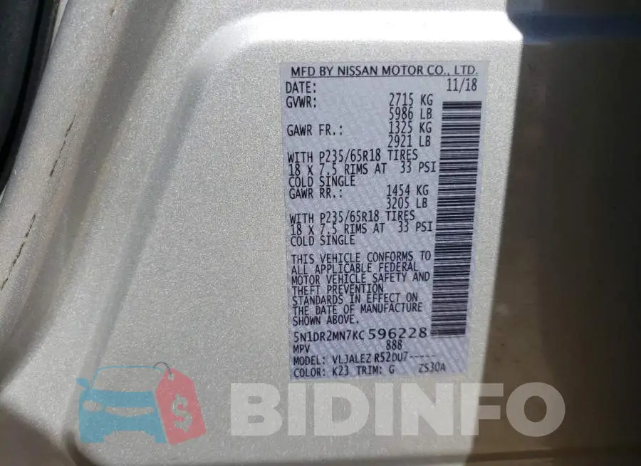 5N1DR2MN7KC596228 Photo# 13
