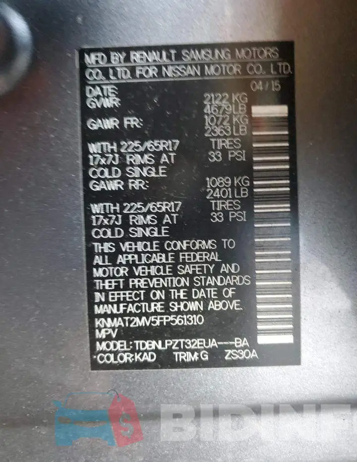 KNMAT2MV5FP561310 Photo# 14