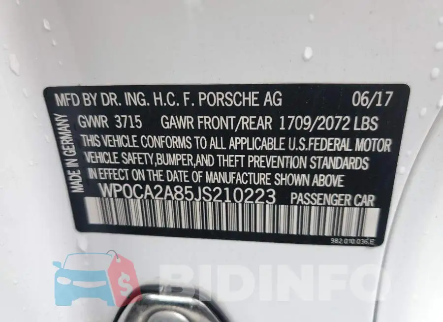WP0CA2A85JS210223 Photo# 12