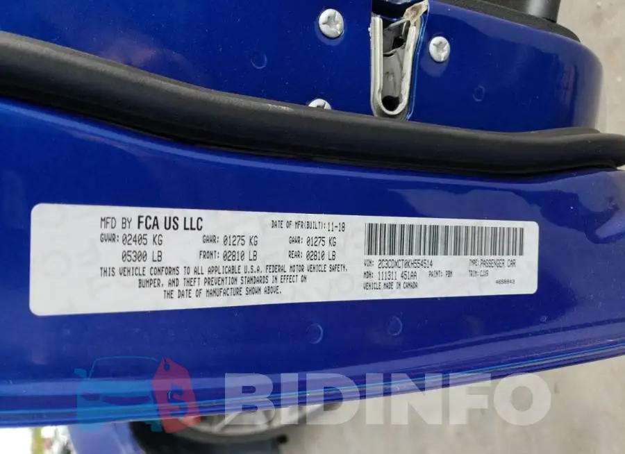 2C3CDXCT0KH554514 Photo# 13