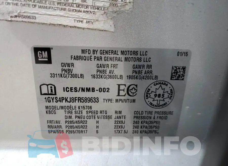 1GYS4PKJ8FR589633 Photo# 14