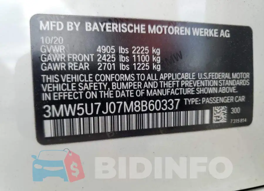 3MW5U7J07M8B60337 Photo# 12