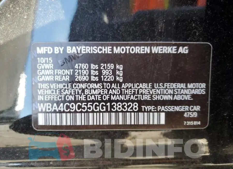 WBA4C9C55GG138328 Photo# 12
