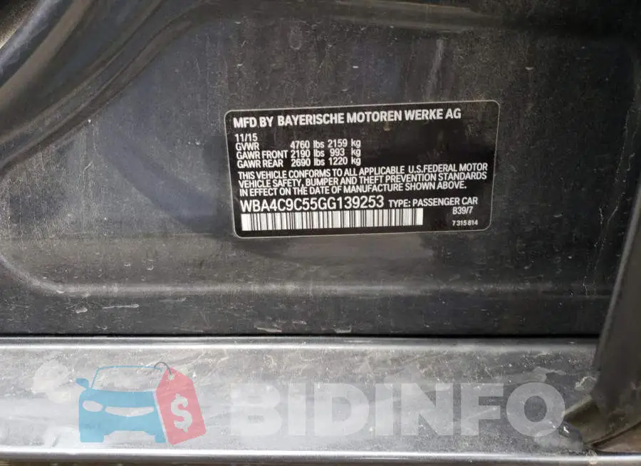 WBA4C9C55GG139253 Photo# 13