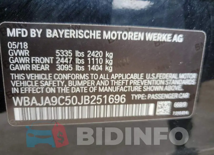 WBAJA9C50JB251696 Photo# 10