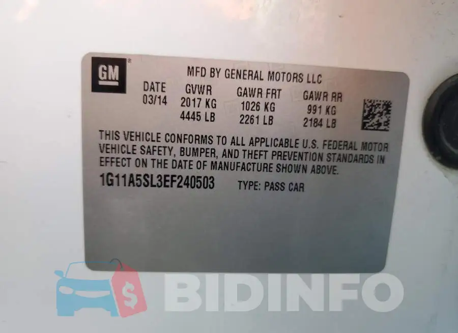 1G11A5SL3EF240503 Photo# 13