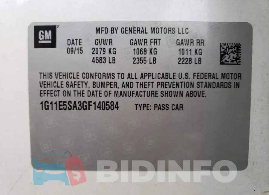1G11E5SA3GF140584 Photo# 12