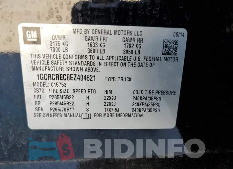 1GCRCREC8EZ404821 Photo# 10