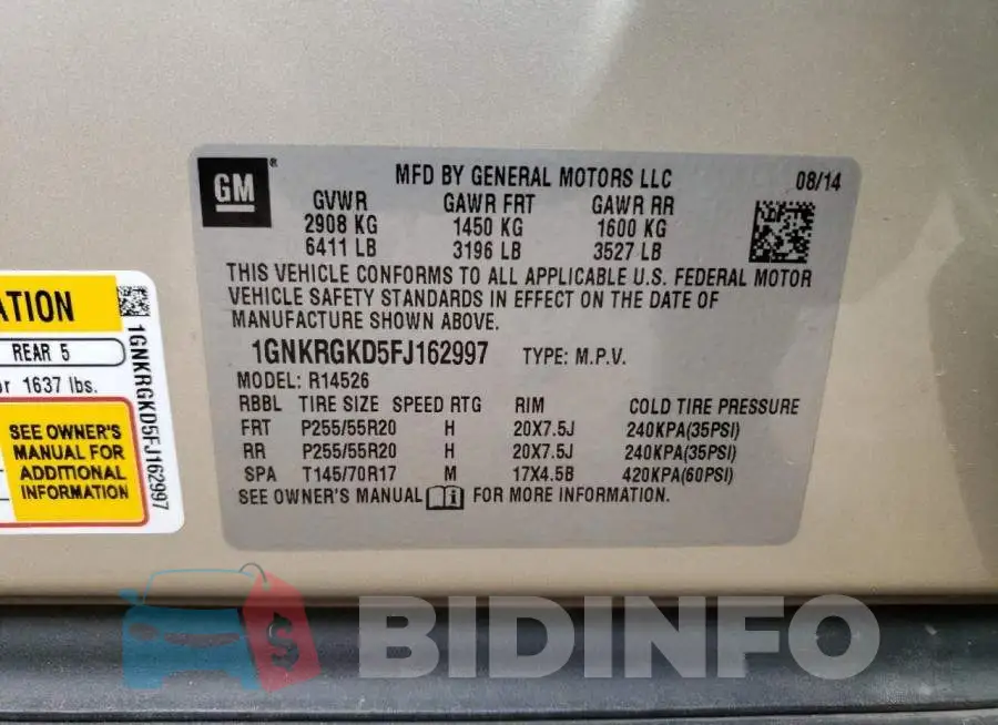 1GNKRGKD5FJ162997 Photo# 14