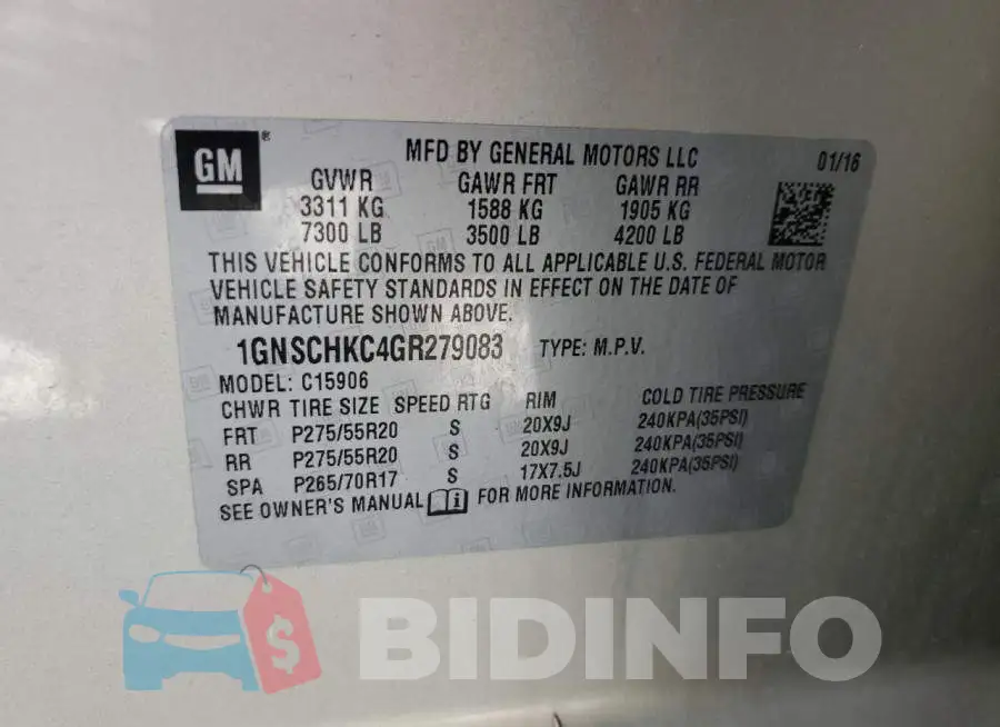 1GNSCHKC4GR279083 Photo# 12