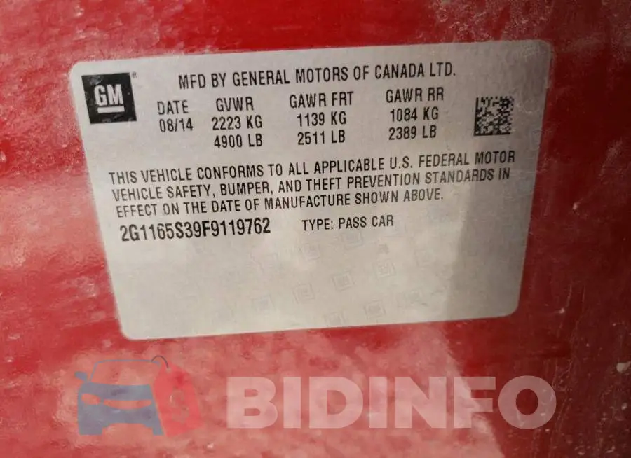 2G1165S39F9119762 Photo# 12