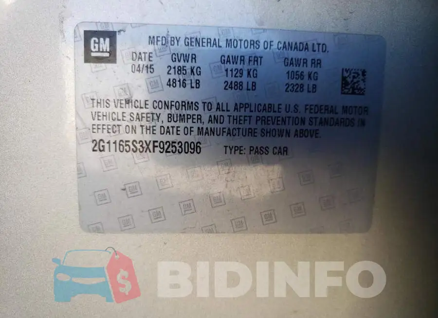 2G1165S3XF9253096 Photo# 13