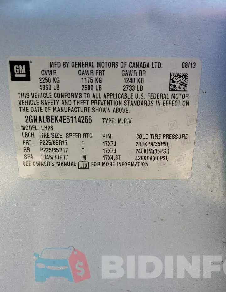 2GNALBEK4E6114266 Photo# 14