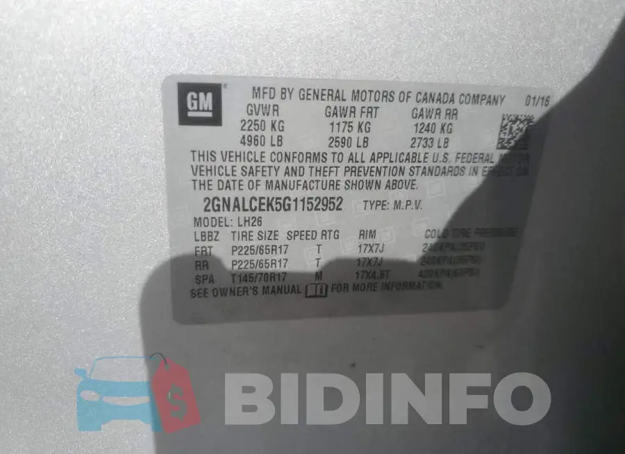 2GNALCEK5G1152952 Photo# 13