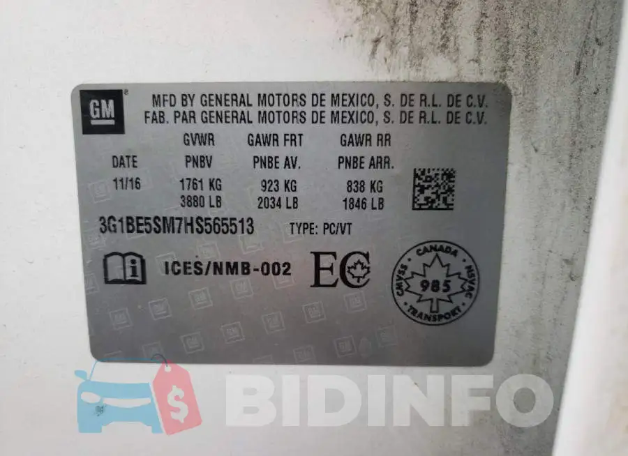 3G1BE5SM7HS565513 Photo# 12