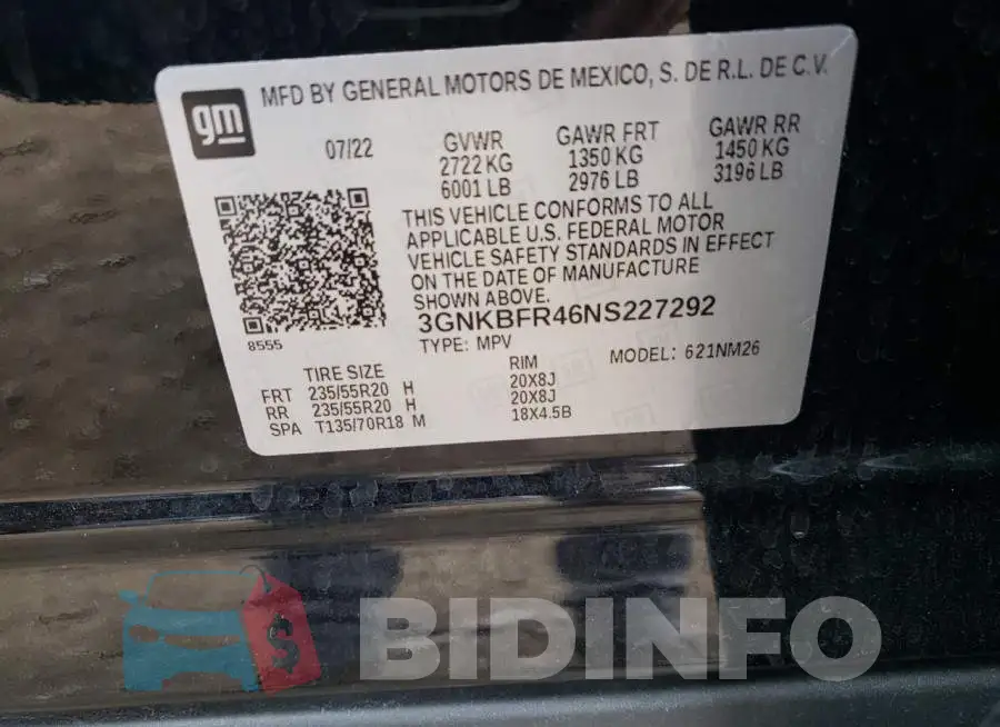 3GNKBFR46NS227292 Photo# 14