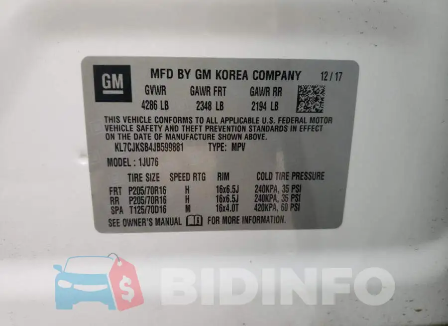 KL7CJKSB4JB599881 Photo# 14