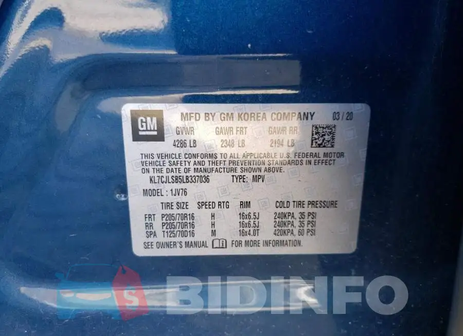 KL7CJLSB5LB337036 Photo# 13