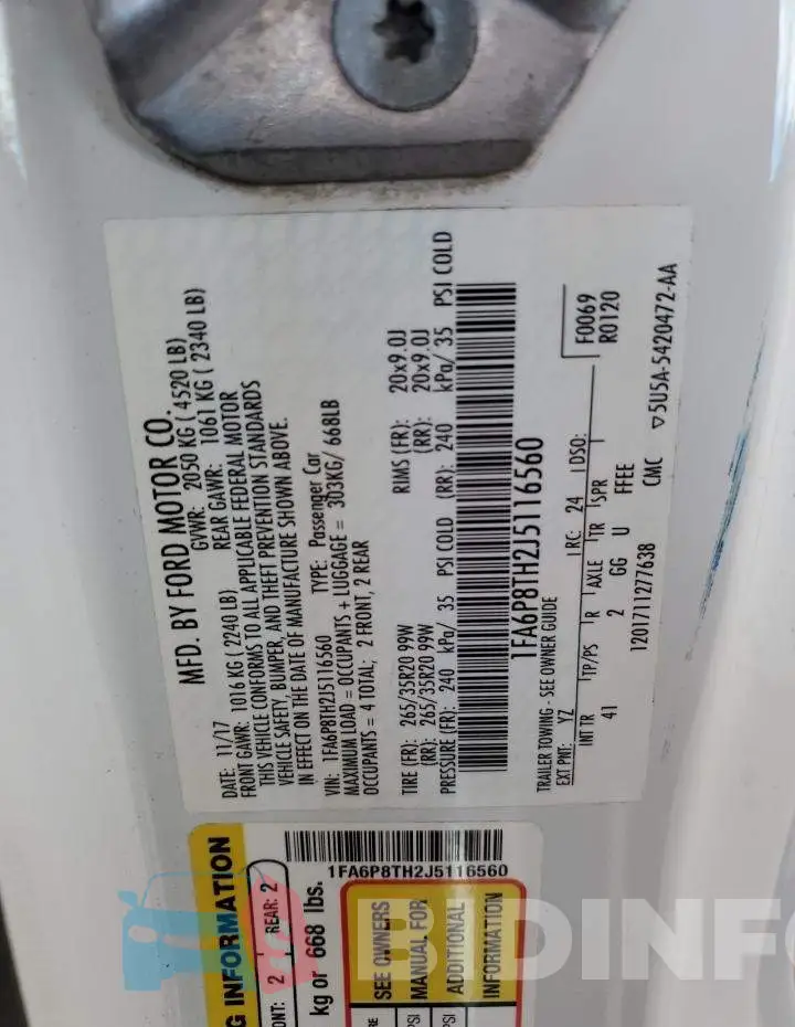 1FA6P8TH2J5116560 Photo# 13