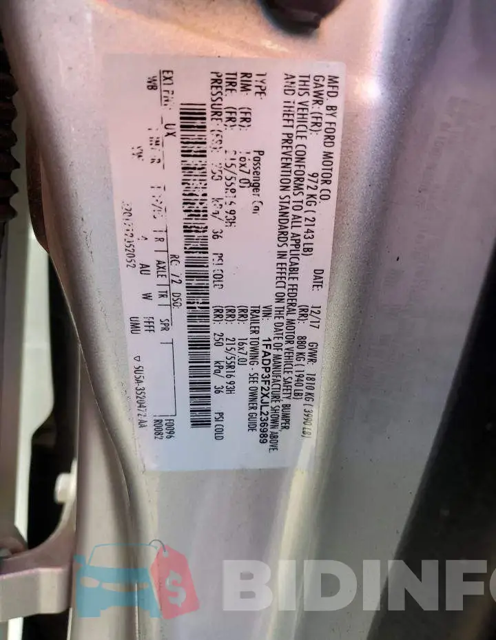 1FADP3F2XJL236989 Photo# 12