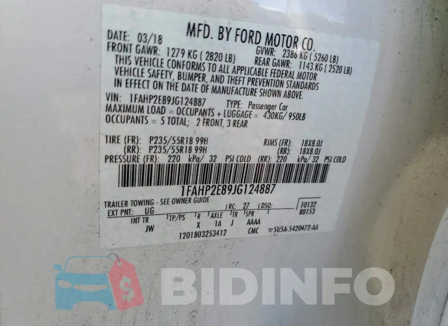 1FAHP2E89JG124887 Photo# 13