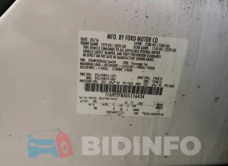 1FAHP2F8XGG116434 Photo# 13