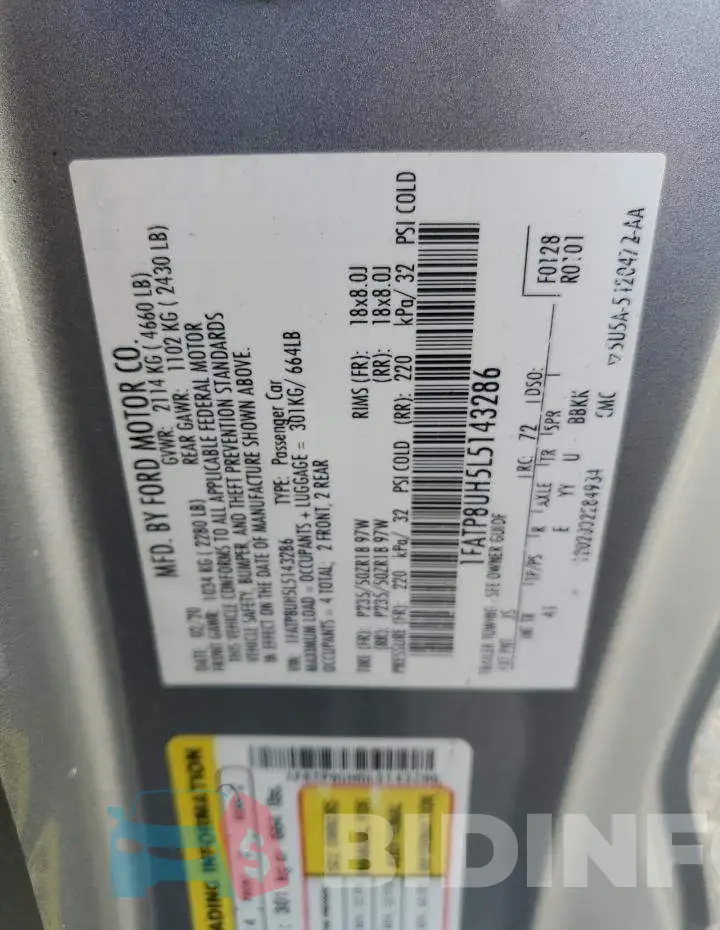 1FATP8UH5L5143286 Photo# 12