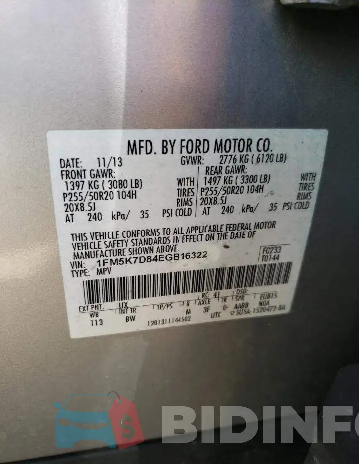 1FM5K7D84EGB16322 Photo# 10