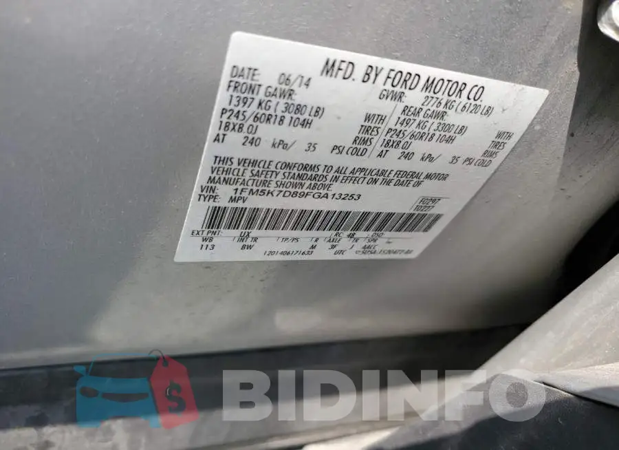 1FM5K7D89FGA13253 Photo# 12