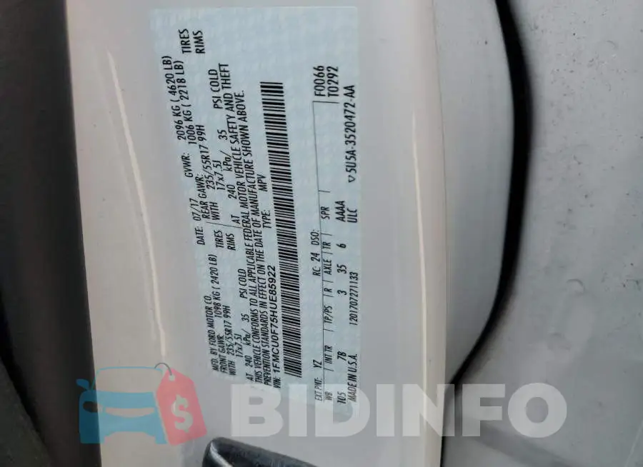 1FMCU0F75HUE85922 Photo# 12