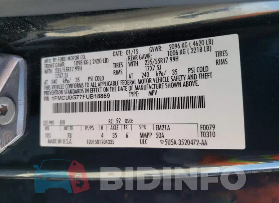 1FMCU0G77FUB18869 Photo# 13