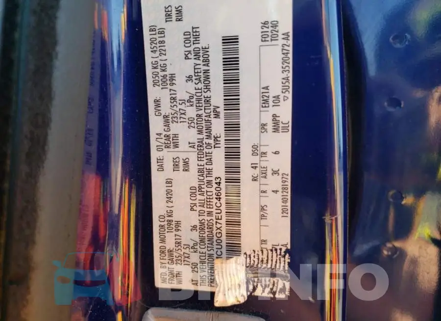 1FMCU0GX7EUC46043 Photo# 13
