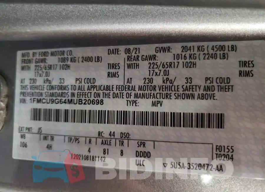 1FMCU9G64MUB20698 Photo# 13