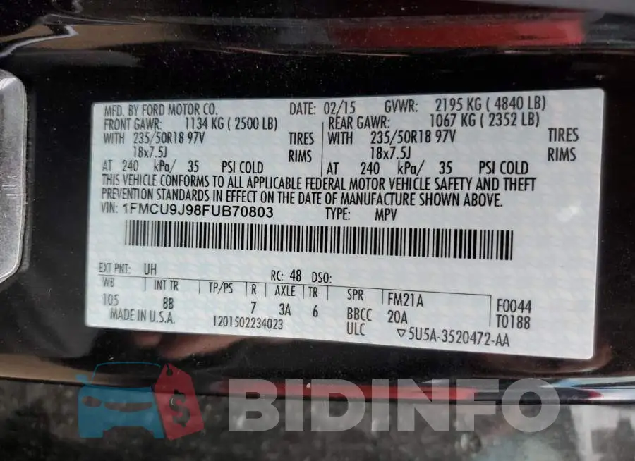 1FMCU9J98FUB70803 Photo# 12