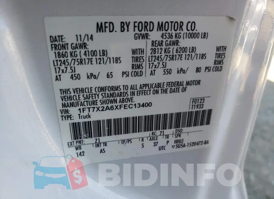 1FT7X2A6XFEC13400 Photo# 12