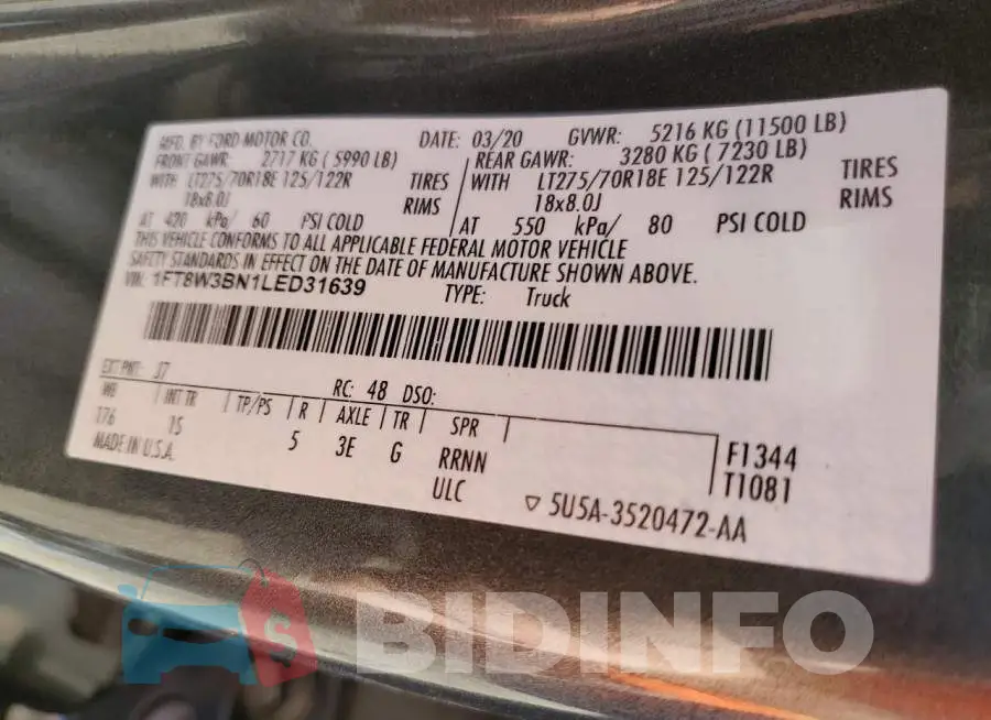 1FT8W3BN1LED31639 Photo# 12