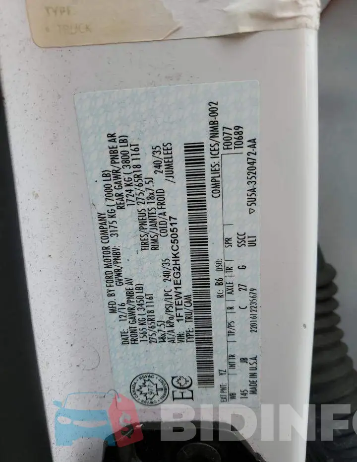 1FTEW1EG2HKC50517 Photo# 12