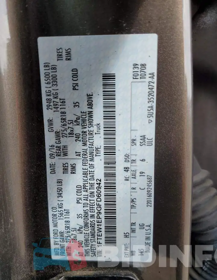 1FTEW1EP9GFD60942 Photo# 12